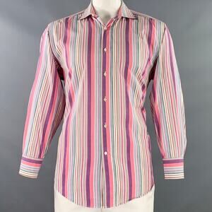 ETRO Size 42 Pink Multi Color Stripe Cotton Spread Collar Long Sleeve Shirt